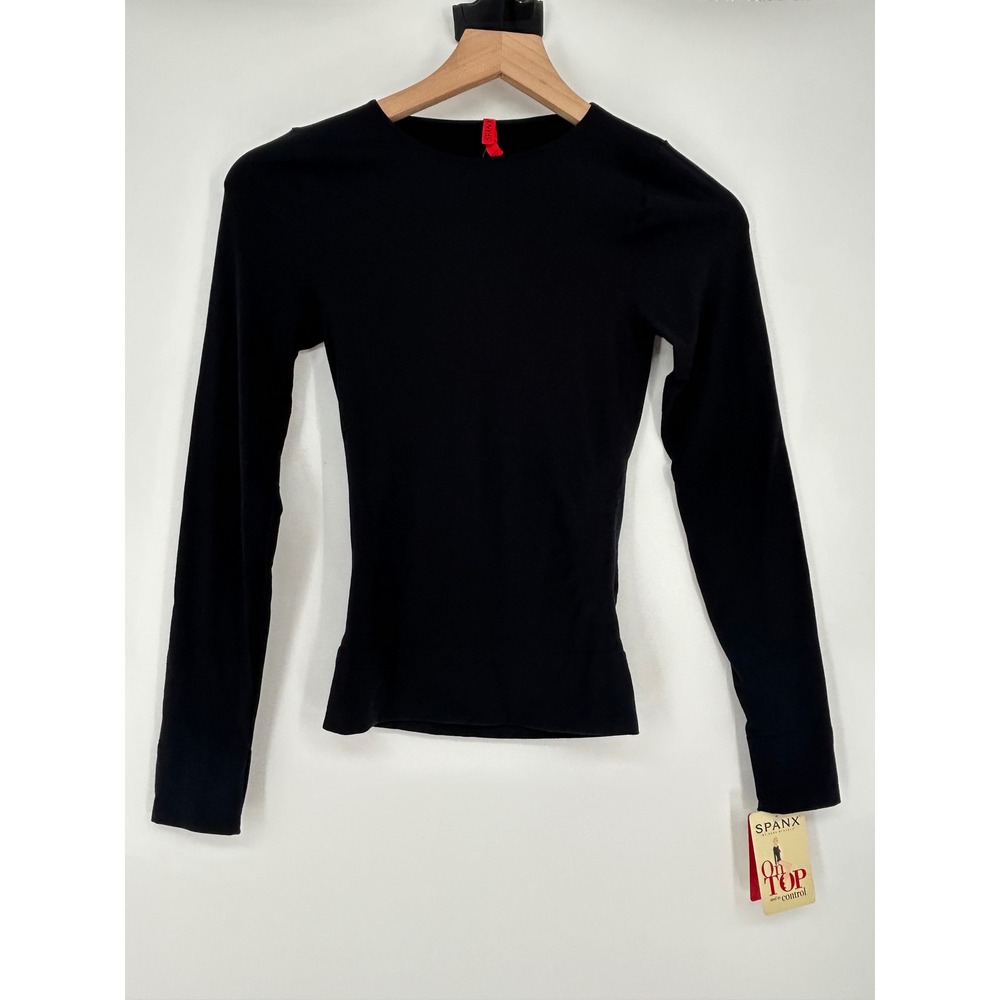 New! Spanx Sz L On Top & In Control Classic L/S Black Crew Neck Top 977 -l